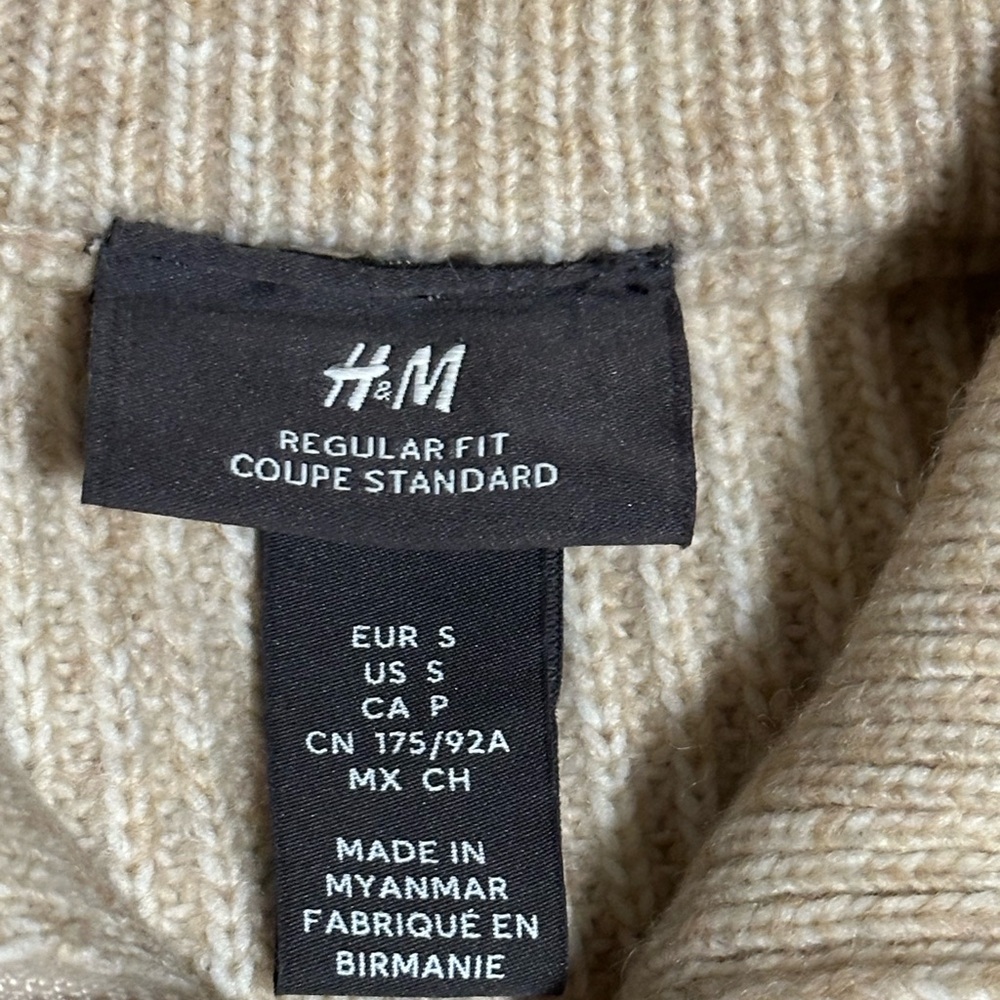 H&M Tan Zip Up Sweater with Long Sleeves and Ribbed Cuffs - Picture 7 of 7
